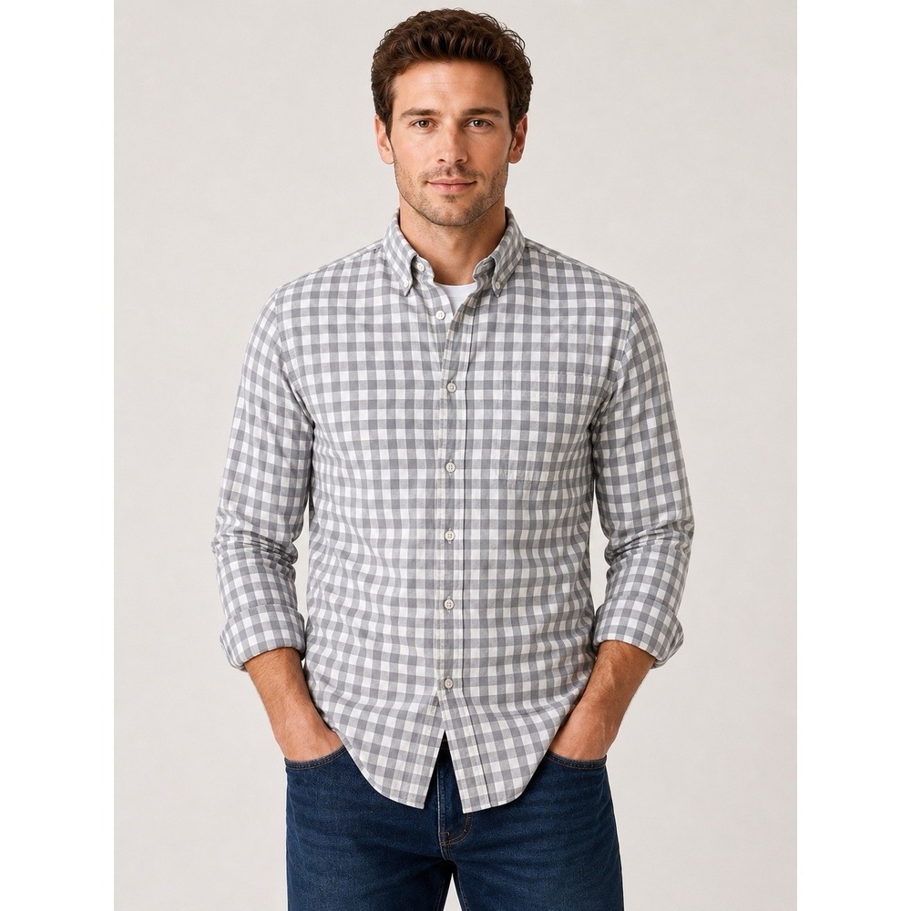 J.Crew‎ Flex Washed Classic Fit Button Down Men's Large Blue White Gingham #53